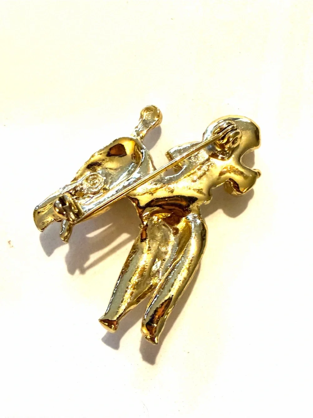 Poodle Gold-Tone Brooch with Amber Crystal Rhinestones